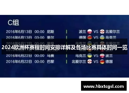 2024欧洲杯赛程时间安排详解及各场比赛具体时间一览