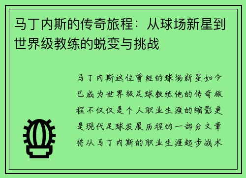 马丁内斯的传奇旅程：从球场新星到世界级教练的蜕变与挑战